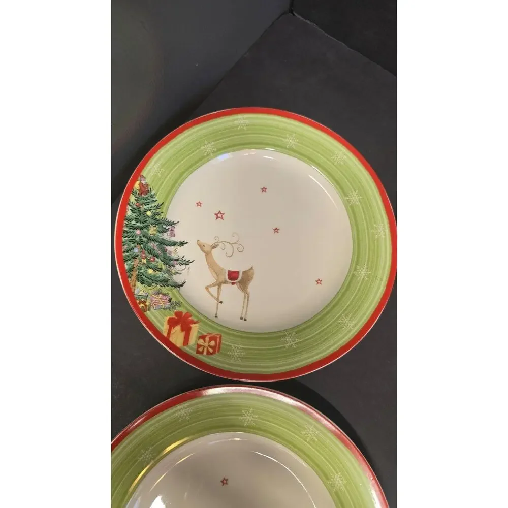 Spode Christmas Jubilee Salad Plates Set Of 4 Reindeer Tree Ceramic Holiday